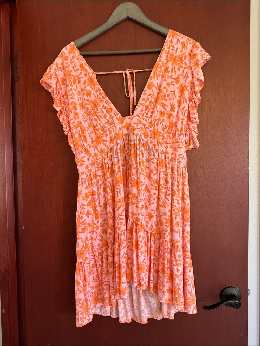 Floral V-Neck Mini Dress in Pink and Orange